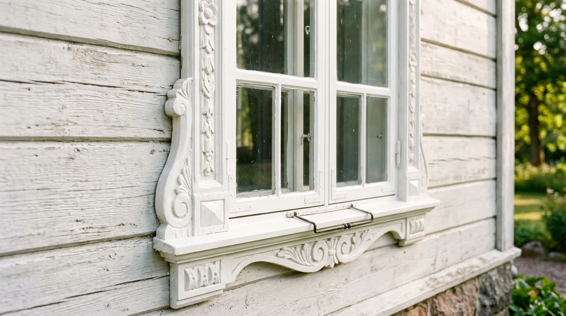 Detalj av renoverade originalfönster på Djursholm-villa